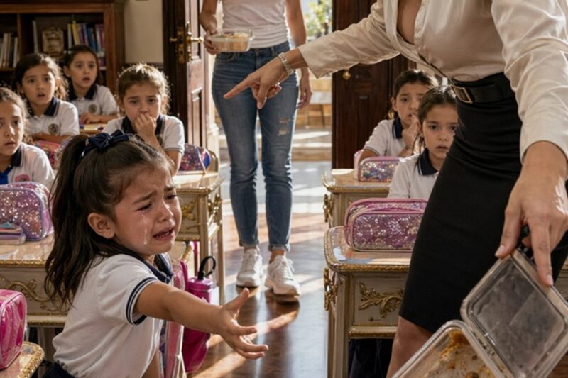 LLEGUÉ A LA ESCUELA DE MI HIJA DE 6 AÑOS PARA DARLE UNA SORPRESA… PERO SENTÍ QUE EL CORAZÓN SE ME DETENÍA CUANDO VI A SU MAESTRA TIRANDO SU LONCHE A LA BASURA MIENTRAS LE GRITABA: “¡TÚ NO MERECES COMER!” LO QUE ESA MUJER NO SABÍA ERA QUE LA NIÑA A LA QUE ESTABA HUMILLANDO… ERA LA HIJA DE LA ÚNICA DUEÑA DE TODA LA ESCUELA.