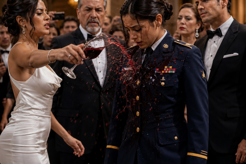 Mi hermana me arrojó vino tinto sobre el uniforme en plena fiesta de compromiso — exactamente 60 segundos después, los inspectores entraron y su prometido perdió el papel de “empresario limpio”