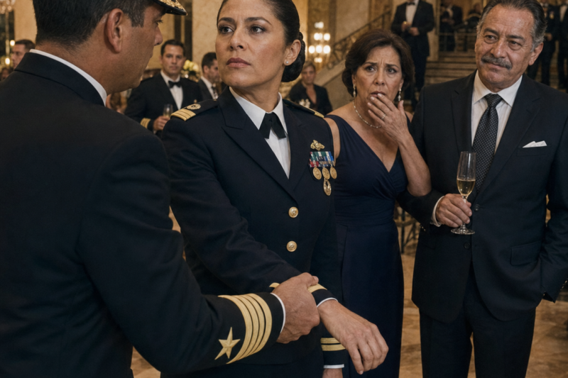 La Detuvieron En El Vestíbulo De Un Gala Naval Porque Creyeron Que Era Una Intrusa — Pero Cuando El Radio Dijo “Contralmirante”, Su Padrastro Excoronel Se Quedó Helado