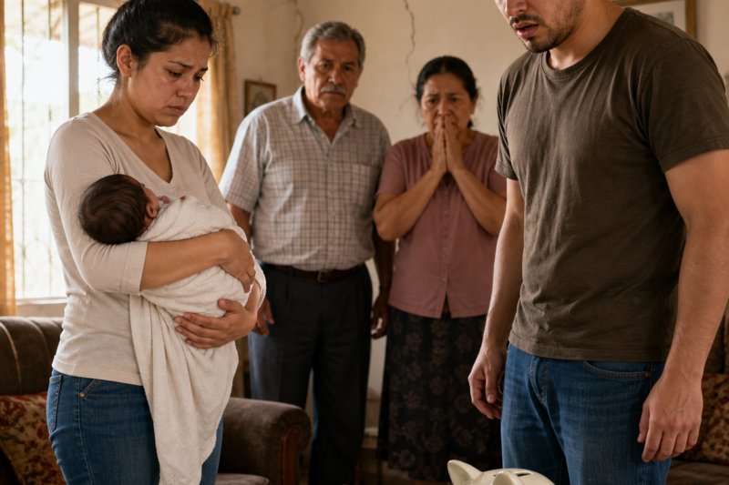 Mi esposa recibió 180.000 pesos por licencia de maternidad y además su padre le dio otros 250.000 — la obligué a usar todo para reconstruir la casa de mis padres… Una semana después, lo que apareció en medio de la sala me dejó sin palabras