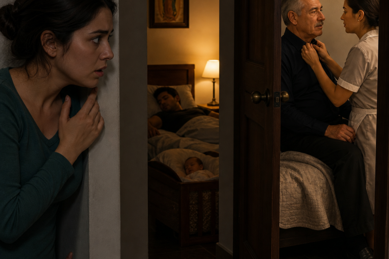 La empleada entra al cuarto de mi suegro cada medianoche y no sale… Cuando miré por la rendija, me quedé helada ante el secreto aterrador