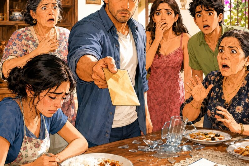 EL ESPOSO REGRESÓ DESPUÉS DE 5 SEMANAS TRABAJANDO FUERA… Y SE QUEDÓ HELADO AL VER A SU ESPOSA COMIENDO ARROZ FRÍO CON ESPINAS SOBRANTES DESPUÉS DE SERVIR A TODA LA FAMILIA HASTA QUE ROMPIÓ UN VASO Y REVELÓ EL TERRIBLE SECRETO ESCONDIDO DENTRO DE UN SOBRE MARRÓN…