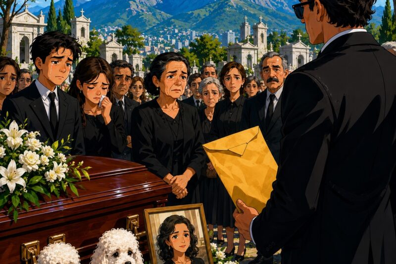 La madrastra llegó a la mansión llena de luto en Monterrey llevando a dos pequeños perros… Años después, cuando ella murió, un hombre desconocido apareció en medio del cementerio. La pregunta que hizo dejó a toda mi familia paralizada…