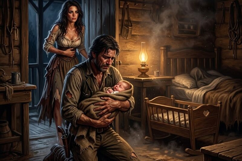 La esposa del vaquero murió la misma noche en que nació su hijo, y él, desesperado, estuvo a punto de acabar con todo… sin imaginar que una mujer desconocida, perseguida y herida, terminaría salvando a ambos del infierno.