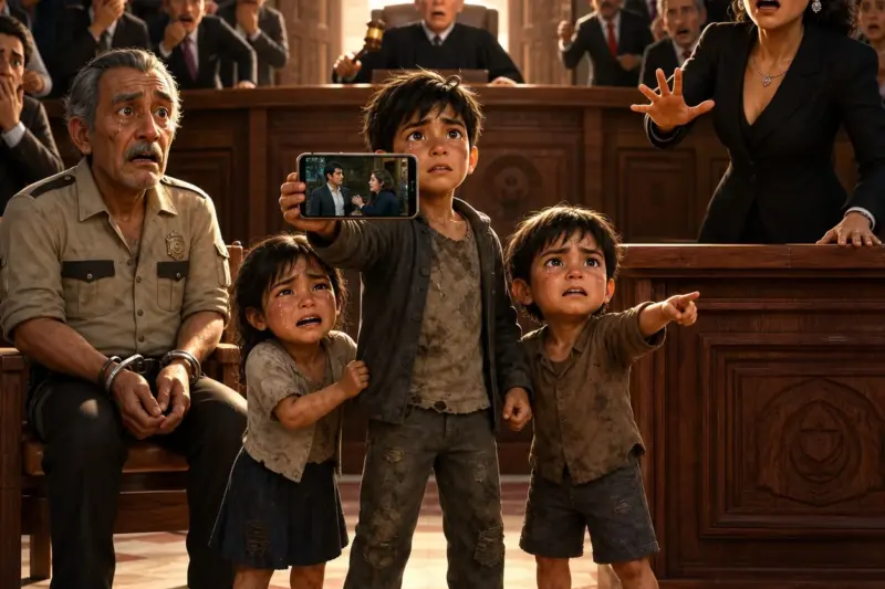 ACUSADO POR UNA BILLONARIA DE SECUESTRAR A TRES NIÑOS… UN VIEJO GUARDIA ENTRA AL TRIBUNAL ESPOSADO Sin abogado, sin nadie que lo defienda… está a punto de recibir cadena perpetua Hasta que tres niños irrumpen gritando una verdad que deja a toda la sala en shock…