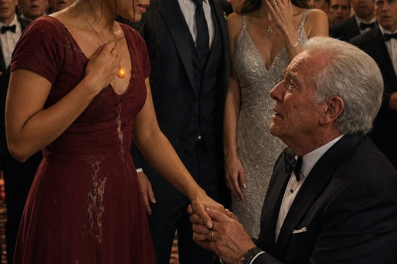 Mi esposo me escondió en la gala de su empresa porque le daba vergüenza mi vestido barato… pero cuando su jefe multimillonario vio mi collar, se arrodilló