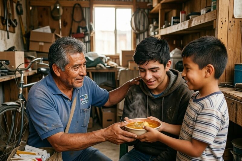 UN CARTERO VETERANO ESTABA A PUNTO DE LLAMAR A LA POLICÍA POR UN ADOLESCENTE CONGELÁNDOSE EN UN COBERTIZO… HASTA QUE SU NIETO DE 10 AÑOS LE ENTREGÓ SU SOPA CALIENTE Y CAMBIÓ SUS VIDAS PARA SIEMPRE