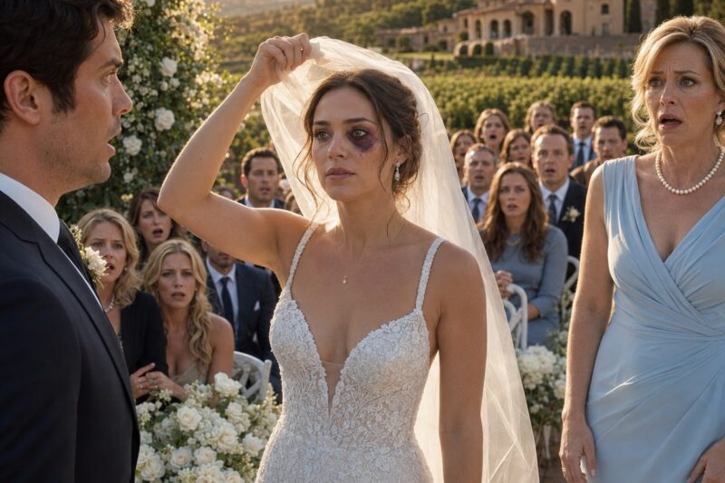 El día de mi boda, aparecí con un ojo morado. Mi prometido estaba de pie a mi lado… y cuando vio a mi madre, sonrió. Luego dijo: “Es para que aprenda.” Todos en la sala se echaron a reír. Y entonces hice algo que los sorprendió a todos…