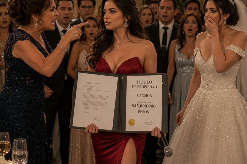 En la boda de mi hermanastra, mi madrastra me exigió que le cediera una mansión valuada en millones de pesos… y me humilló delante de todos. Diez minutos después, todo el salón quedó en silencio cuando saqué una carpeta de documentos…