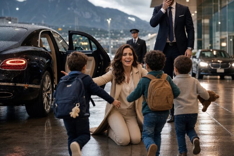 Se Sentó Junto a Su Exesposa Solo Para Humillarla, Pero Entonces Se Abrió la Puerta de un Bentley y Tres Niños Pequeños la Llamaron Mamá