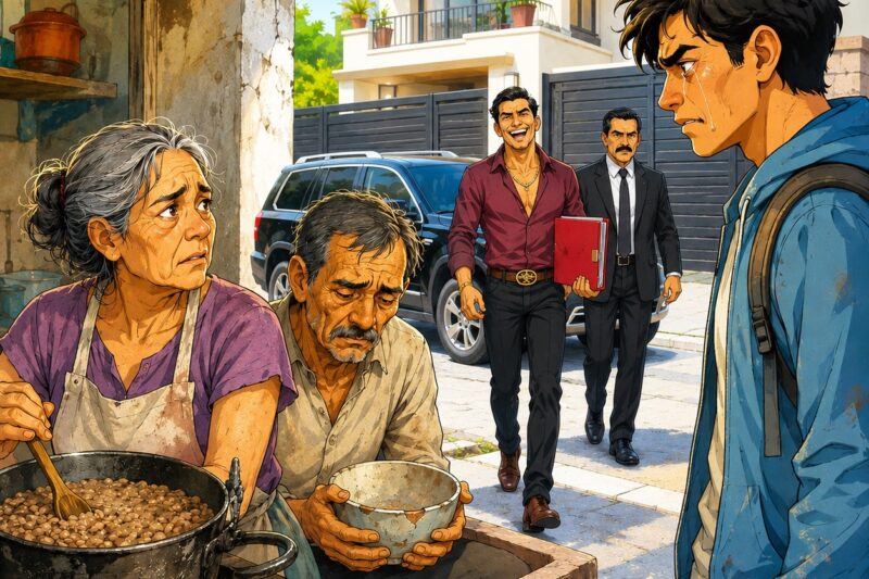 HIJO QUE PASÓ 3 AÑOS LEJOS DE CASA ENVIANDO DINERO A SUS PADRES… El día que regresó, quedó destruido al verlos comiendo alimento para caballos para sobrevivir. Pero el verdadero golpe llegó cuando descubrió que la mansión frente a la casa llevaba el nombre de su propio hermano…