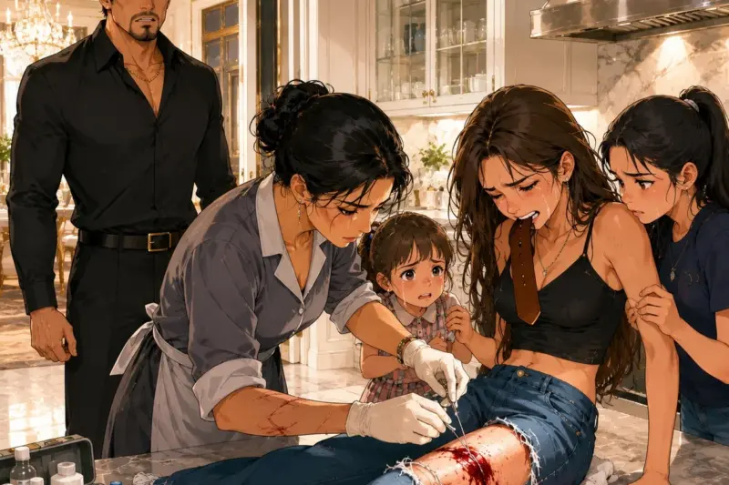 EL JEFE MAFIOSO REGRESÓ EN MEDIO DE LA NOCHE… Y ENCONTRÓ A LA EMPLEADA DOMÉSTICA COSIENDO LA HERIDA DE SU HIJA  Él creía que su mansión era el lugar más seguro de todo México… Hasta que su hija rompió en llanto y señaló como culpable al hombre en quien más había confiado durante trece años.