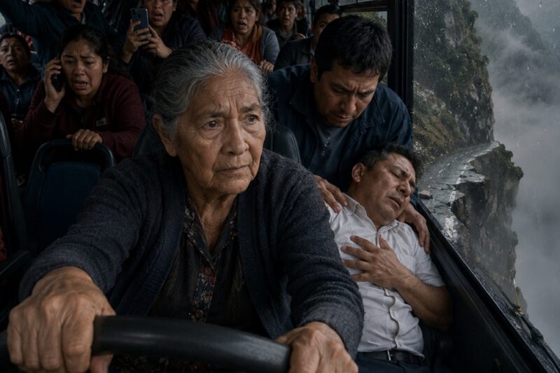 El autobús avanzaba por las peligrosas curvas de la Sierra Madre cuando, de repente, se escuchó un fuerte “¡CLAC!”. El conductor se desplomó sobre el volante y el vehículo comenzó a descender sin control por la montaña. Mientras los pasajeros gritaban desesperados, una anciana de 70 años se puso de pie y dijo con total calma:  —Déjenme conducir.