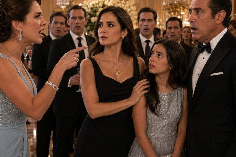 La Esposa del Director General Me Detuvo en la Entrada del Salón Mientras Yo Sostenía la Mano de Mi Hija y Me Preguntó si Era Parte del Personal de Catering… Luego Me Señaló la Entrada de Servicio Mientras Tres Ejecutivos Sonreían con Burla y Mi Hija Veía Cómo Mi Rostro Se Enrojecía. Esa Noche Me Fui Temprano Sin Decir Nada, Pero Antes del Amanecer Convocaría una Reunión Extraordinaria del Consejo. Porque Yo No Era una Empleada del Catering… Era la Accionista Mayoritaria Silenciosa que Decidiría si Su Esposo Merecía Seguir Dirigiendo Mi Empresa.