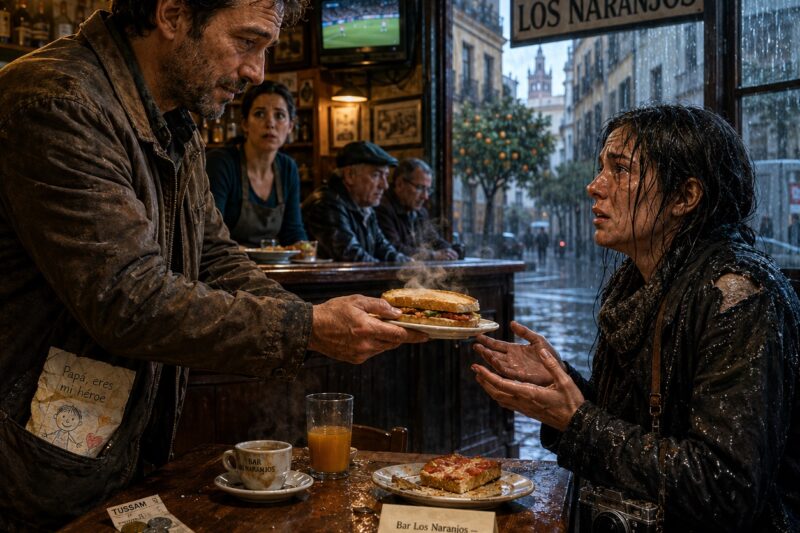 “Le dio su último sándwich a una desconocida empapada bajo la lluvia. Tres semanas después, un sobre sellado cambió para siempre la vida de él y su hija”