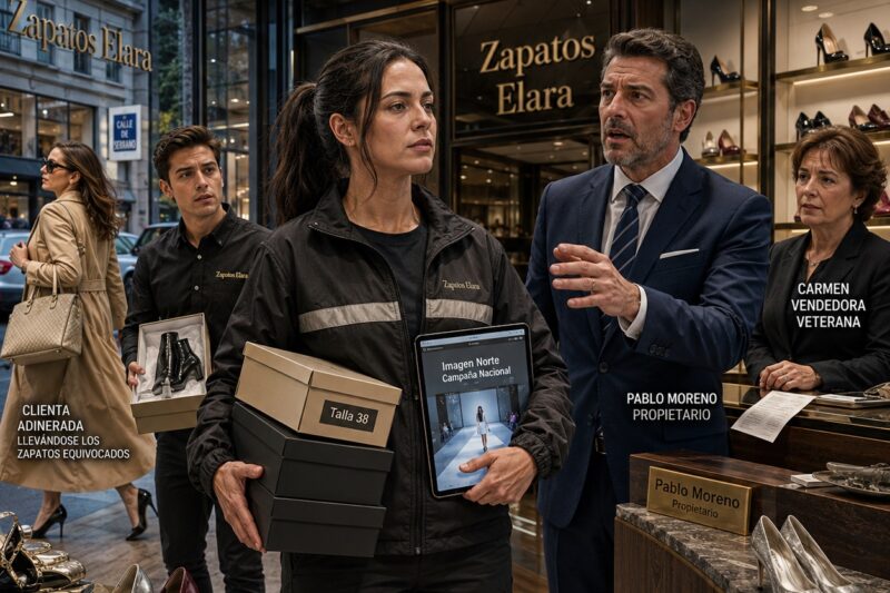 “Entró a la zapatería vestida como repartidora. La dependienta la ignoró. Cuando el jefe descubrió quién era realmente, lo que pasó después dejó a todos sin palabras”