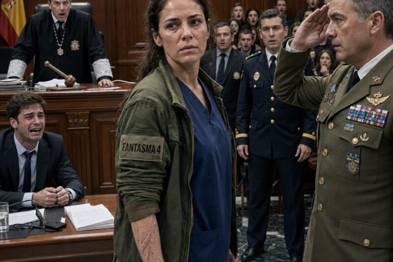 LA CHAQUETA QUE NO PODÍA QUITARSE: La enfermera entró al tribunal de Madrid cubierta de sangre tras 38 horas sin dormir. El juez le ordenó quitarse la chaqueta. Lo que había debajo dejó a toda la sala sin palabras y cambió el veredicto para siempre.
