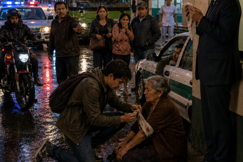 El Estudiante Pobre Perdió Una Entrevista Por Ayudar A Una Anciana Bajo La Lluvia, Sin Saber Que Su Viejo Pañuelo Le Abriría La Puerta De Su Vida