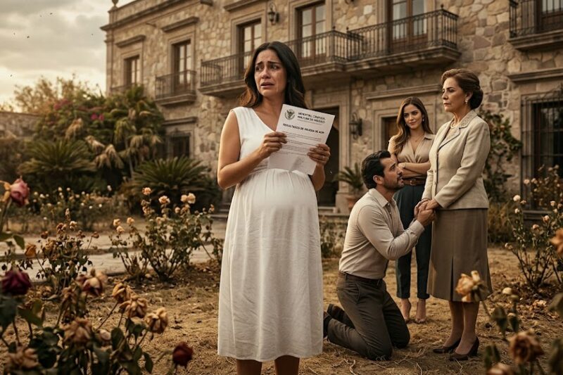 Me quedé petrificada en medio del rosal marchito, sosteniendo en mis manos el resultado de la prueba de ADN que acababa de llegar del hospital central. El hombre que amaba con toda mi alma estaba arrodillado a los pies de su madre, suplicándole que le permitiera traer a su amante a vivir con nosotros, justo cuando yo cruzaba mi séptimo mes de embarazo. Resulta que, durante cinco años de matrimonio, mi sacrificio y mi entrega en esta lujosa mansión no fueron más que una ridícula farsa orquestada por ellos.