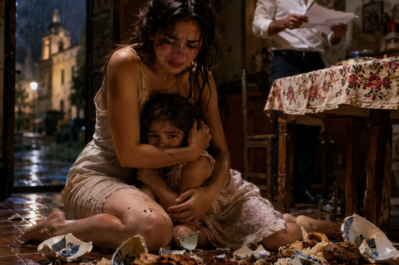 Aquella noche de lluvia en Puebla, yo abrazaba a mi hija sobre el piso lleno de platos rotos, mientras mi esposo levantaba mi expediente psicológico para burlarse de mí… hasta que el viejo celular en mi bolsillo se encendió solo.