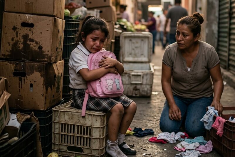 Mi hija estaba sentada detrás del mercado de Guadalajara, abrazando su mochilita rosa entre cajas de cartón manchadas de aceite… mi mamá dijo que yo exageraba, hasta que la terminal de tarjetas del restaurante familiar quedó bloqueada y todos llegaron a mi oficina rogando que los salvara.