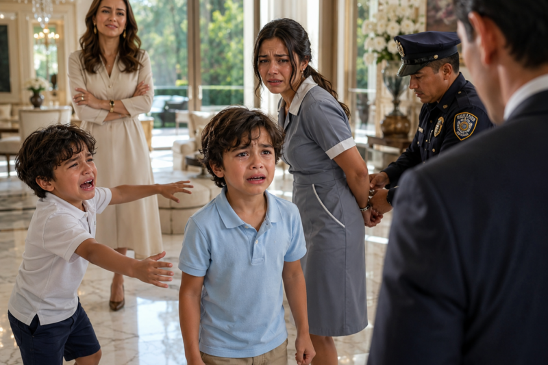 MIS HIJOS GEMELOS DE SEIS AÑOS GRITABAN DE TERROR MIENTRAS LA POLICÍA ESPOSABA A SU NIÑERA. «LE ROBÓ A ESTA FAMILIA», SONRIÓ MI ESPOSA CON FRIALDAD. HORAS MÁS TARDE, UNO DE MIS HIJOS ME SUSURRÓ UNA VERDAD QUE DESTRUYÓ TODO LO QUE CREÍA SABER SOBRE MI VIDA.