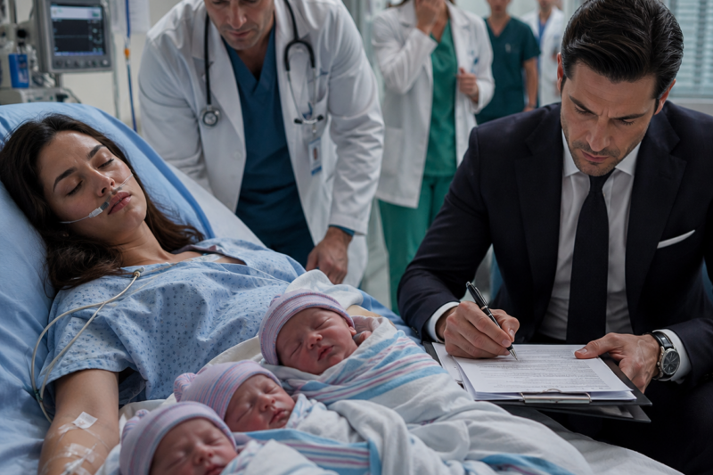 MORÍ DANDO A LUZ A TRILLIZOS. MIENTRAS LOS MÉDICOS LUCHABAN POR DEVOLVERME A LA VIDA, MI ESPOSO MILLONARIO FIRMABA LOS PAPELES DEL DIVORCIO FUERA DE LA UCI. CUANDO UN MÉDICO LE ADVIRTIÓ QUE TAL VEZ NO SOBREVIVIRÍA, HIZO UNA PREGUNTA QUE LO CAMBIÓ TODO: «¿QUÉ TAN RÁPIDO PODEMOS FINALIZAR ESTO?»