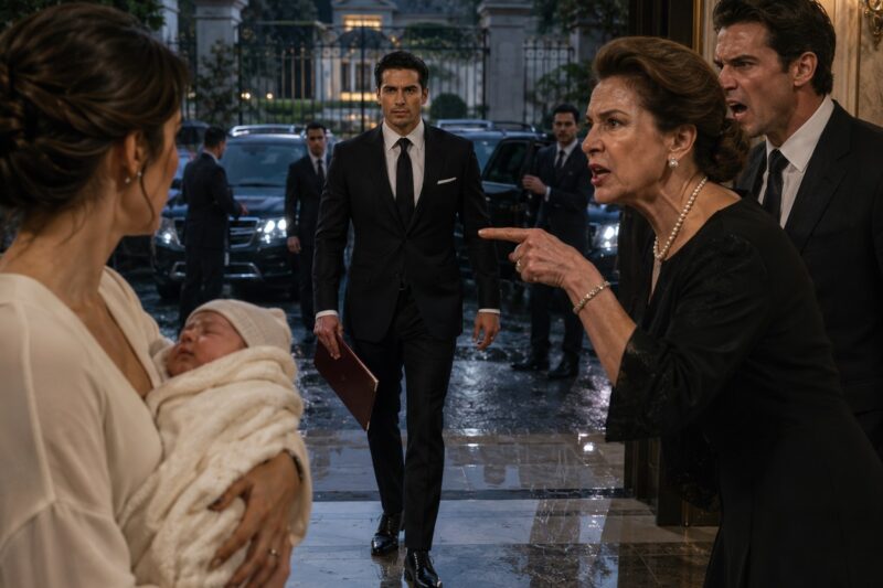 Mi familia llamó a mi hijo recién nacido una “vergüenza” porque creían que su padre era pobre. «Ese niño jamás llevará nuestro apellido», escupió mi madre mientras mi hermano nos echaba de la casa. Yo no dije una sola palabra… hasta que una caravana de camionetas negras se detuvo frente a la mansión y mi esposo bajó de una de ellas. Lo que no sabían era que el “muerto de hambre” al que despreciaban era el multimillonario que acababa de comprar su empresa en quiebra… y ya había decidido quién sería despedido primero.
