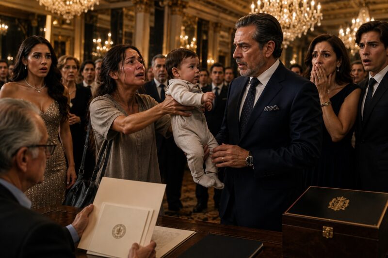 El bebé acababa de ser colocado en los brazos del millonario cuando todo el salón de la fiesta de compromiso quedó en silencio.