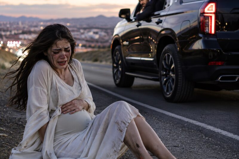 Con ocho meses de embarazo, mi esposo me bajó de la camioneta nueva y me dejó temblando a un costado de la carretera. «Eres una mala suerte andante», se burló. «No voy a permitir que arruines esta camioneta… ni mi vida». No dije una sola palabra mientras se alejaba, sin imaginar que el vehículo había sido comprado por completo con la herencia de mi abuela. Antes de la medianoche, ya había llamado a la agencia, a mi abogada y a una persona capaz de hacer que se arrepintiera de haberme puesto una mano encima.
