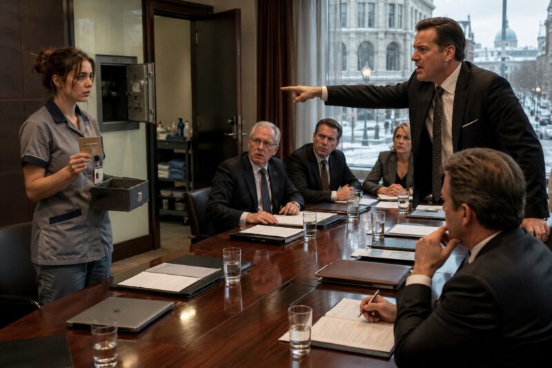 —Saquen a esa muchacha de mantenimiento antes de que nos haga perder el contrato —escupió el director, señalándome frente a todos. Yo no iba a defenderme. Iba a entregarles la credencial de huésped que acababa de aparecer dentro de una caja fuerte que nadie había abierto en tres años.
