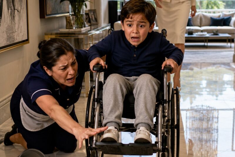 LA ESPOSA DEL MILLONARIO EMPUJÓ A SU HIJASTRO EN SILLA DE RUEDAS HACIA LAS ESCALERAS… PERO LA EMPLEADA DOMÉSTICA LO SALVÓ EN EL ÚLTIMO SEGUNDO
