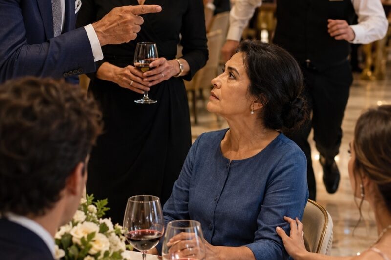 Llegué a la cena de compromiso con un sencillo vestido de algodón, y los adinerados futuros suegros de mi hijo me miraron de arriba abajo. «¿Así que esta es la madre pobre?», se burló el padre de la novia mientras ordenaba al mesero que me sentara junto a la cocina. Sonreí, hice una sola llamada y, segundos después, el gerente llegó corriendo, temblando. «Presidenta del Consejo, su salón privado ya está listo». Sus rostros se descompusieron cuando despedí al hombre frente a todos… y cancelé el contrato multimillonario que su familia llevaba meses intentando conseguir.