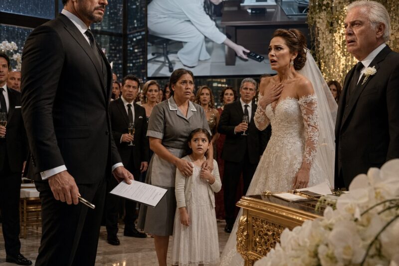 Hay una grabadora en su oficina…”: El susurro de una niña dejó congelado al poderoso multimillonario. Luego él escuchó: “Sonríe para la boda, cariño”… La novia millonaria olvidó que la hija de la empleada estaba escuchando