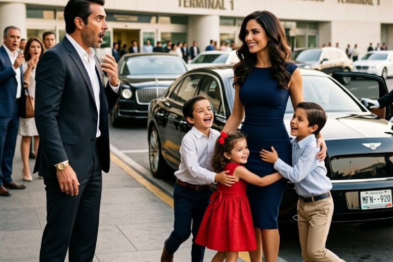 🔥 ¡UN MILLONARIO INTENTÓ HUMILLAR A SU EXESPOSA EN PRIMERA CLASE… PERO CUANDO UN BENTLEY SE DETUVO Y TRES PEQUEÑOS NIÑOS BAJARON LLAMÁNDOLA “MAMÁ”, ÉL SE QUEDÓ PARALIZADO AL DESCUBRIR LA TERRIBLE VERDAD QUE HABÍA ESTADO OCULTA DURANTE CINCO AÑOS! 😱💔