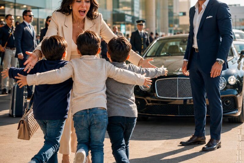 Mi Exesposo Multimillonario se Sentó a Mi Lado en un Vuelo Solo para Humillarme… Entonces Tres Pequeños Niños Bajaron de un Bentley Gritando “¡Mamá!”