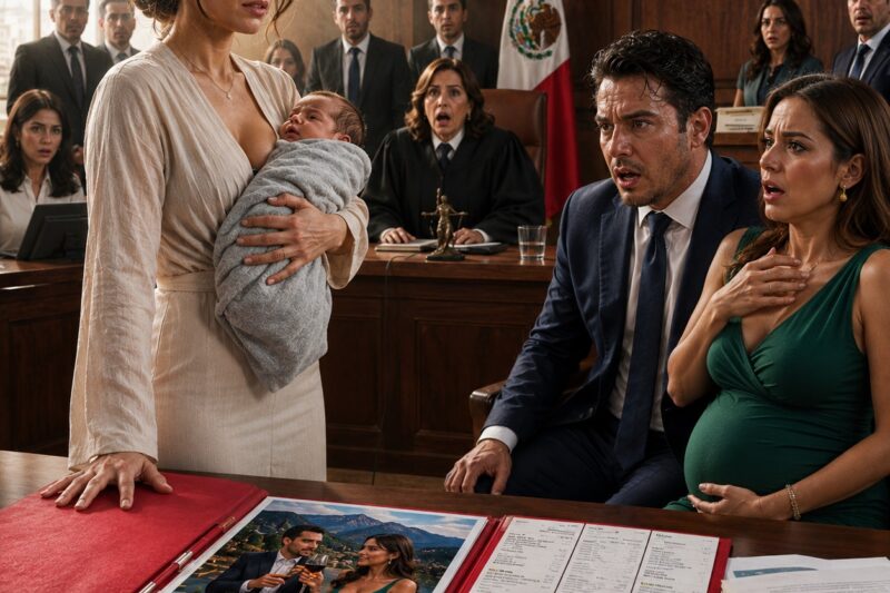 LLEGUÉ AL JUZGADO FAMILIAR CON MI BEBÉ RECIÉN NACIDO EN BRAZOS, Y MI ESPOSO APARECIÓ CON SU AMANTE EMBARAZADA PARA DECIRME: “FIRMA LOS PAPELES. NO ESTÁS EN CONDICIONES DE CRIAR A ESE NIÑO”, SIN IMAGINAR QUE MI CARPETA ROJA ESTABA A PUNTO DE CAMBIARLO TODO