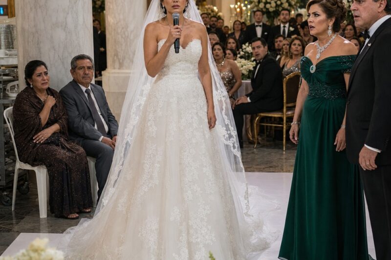 Quince Minutos Antes de Mi Boda, Encontré a Mis Padres Escondidos Detrás de una Columna Mientras la Familia Rica de Mi Prometido Ocupaba la Primera Fila. Mi Madre Susurró: “No Arruines Tu Gran Día”. Pero Algo Dentro de Mí Cambió. Caminé Hasta el Altar, Tomé el Micrófono y Dije: “Antes de Casarme, Hay Algo Que Todos Deben Saber”.