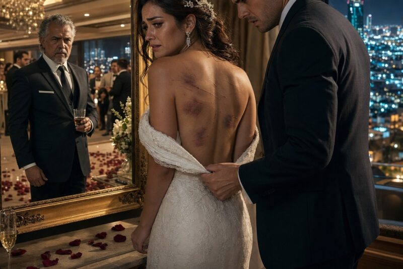 LA NOCHE DE NUESTRA BODA, CUANDO ELLA SE DIO LA VUELTA EN SILENCIO, BAJÉ SUAVEMENTE LA ESPALDA DE SU VESTIDO Y ME QUEDÉ HELADO. “¿QUIÉN TE HIZO ESTO?”, SUSURRÉ AL VER LAS CICATRICES Y LOS MORETONES MORADOS ESCONDIDOS BAJO EL ENCAJE. CUANDO POR FIN ME CONTÓ LOS AÑOS DE TORMENTO QUE HABÍA VIVIDO BAJO EL TECHO DE SU PADRASTRO, NO LLORÉ, NO GRITÉ… EMPECÉ A PLANEAR LA VENGANZA QUE ÉL JAMÁS VERÍA VENIR.