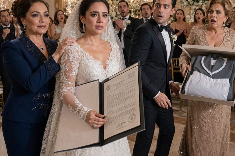 En la boda de mi hija, su suegra le entregó una caja de regalo. Cuando mi hija la abrió, encontró dentro un uniforme de empleada doméstica. Mi yerno sonrió y comentó: “Justo lo que va a necesitar en casa”. Los ojos de mi hija se llenaron de lágrimas y comenzó a temblar. Entonces me levanté de mi asiento y dije: “Ahora veamos el regalo que yo traje para ustedes”. Cuando mi hija abrió mi caja, las expresiones de sus rostros se transformaron en absoluto terror.