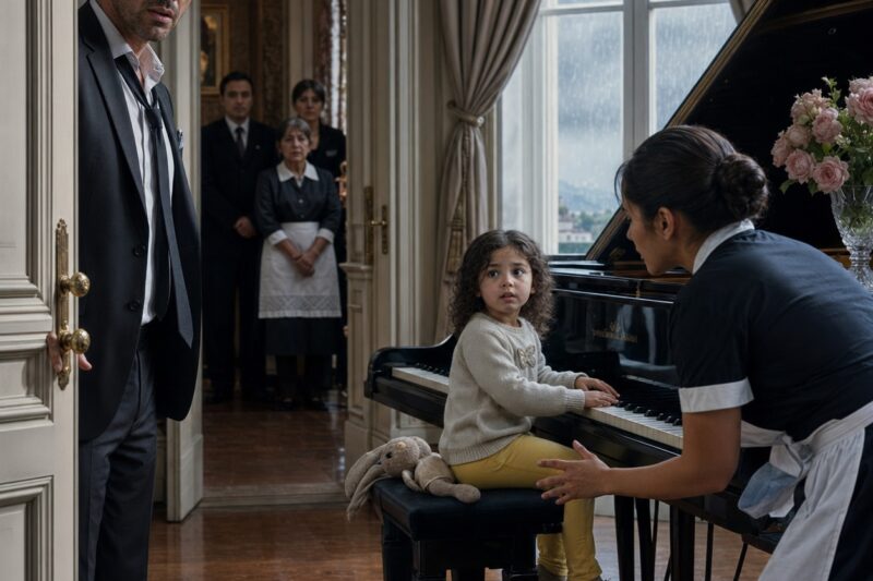 “Mantén fuera de mi vista a la hija de la empleada”, dijo el multimillonario, hasta que sus manitas tocaron la canción que su difunta esposa jamás dejó oír a nadie y revelaron quién la había llevado realmente a esa casa