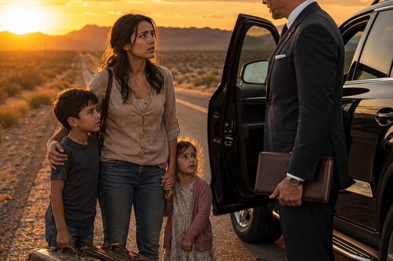 Estaba Parada al Costado de una Carretera Desierta con Mis Dos Hijos Hambrientos, Dos Maletas Rotas y Ninguna Forma de Regresar a Casa Cuando la Camioneta Negra de un Multimillonario se Detuvo Frente a Nosotros.