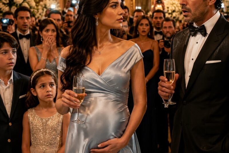 Levantó su copa en la gala multimillonaria de su esposo y anunció el bebé… y el divorcio que él jamás vio venir