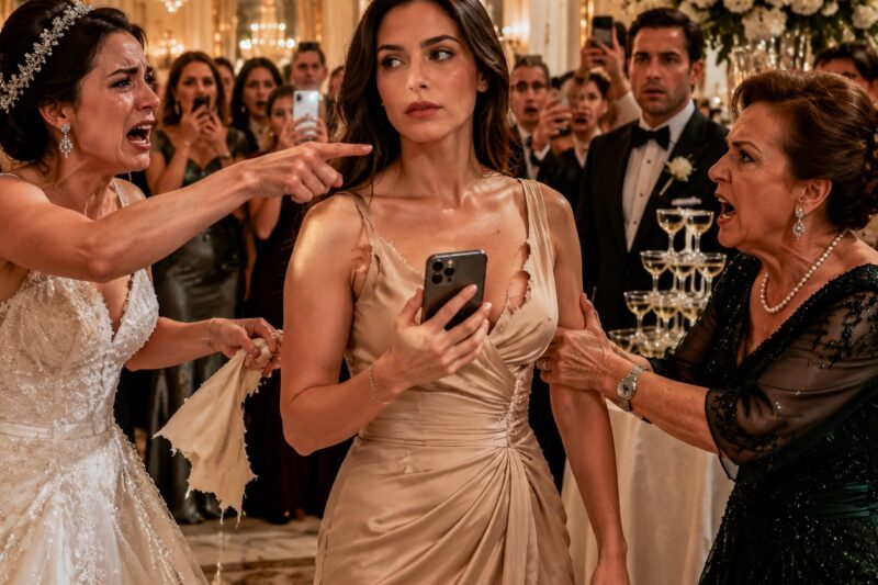 MI CUÑADA SIEMPRE ME LLAMÓ “BASURA POBRE” Y “PARÁSITO INÚTIL”. PERO EN SU BODA ME ACUSÓ DE ROBAR SU ANILLO DE DIAMANTES DE UN MILLÓN DE PESOS. DELANTE DE DOSCIENTOS INVITADOS, ELLA Y MI SUEGRA ME ARRANCARON EL VESTIDO MIENTRAS MI ESPOSO OBSERVABA EN SILENCIO. NO LLORÉ. LLAMÉ A MI PADRE Y LE SUSURRÉ: «PAPÁ, DESTRÚYELOS».