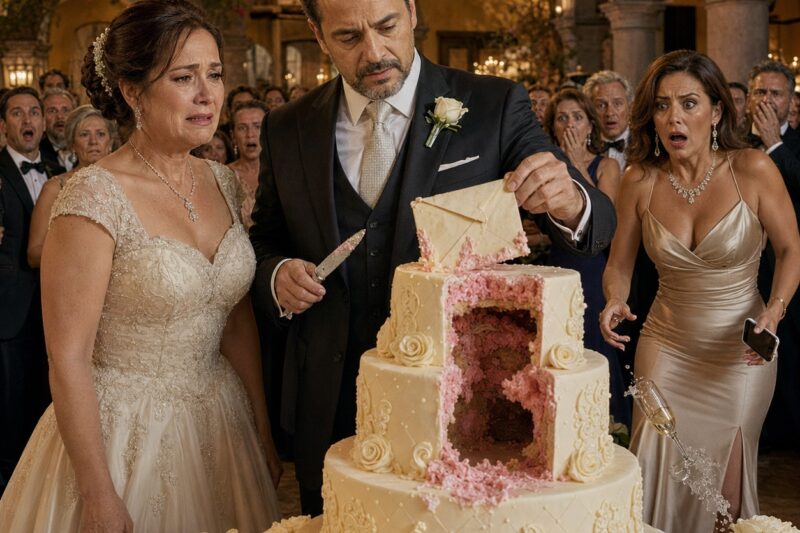 Mi hermana menor envió un pastel que decía “FELICIDADES, NOVIA ABUELITA” a mi boda a los 56 años… pero lo que mi esposo hizo con él dejó a todos sin aliento.
