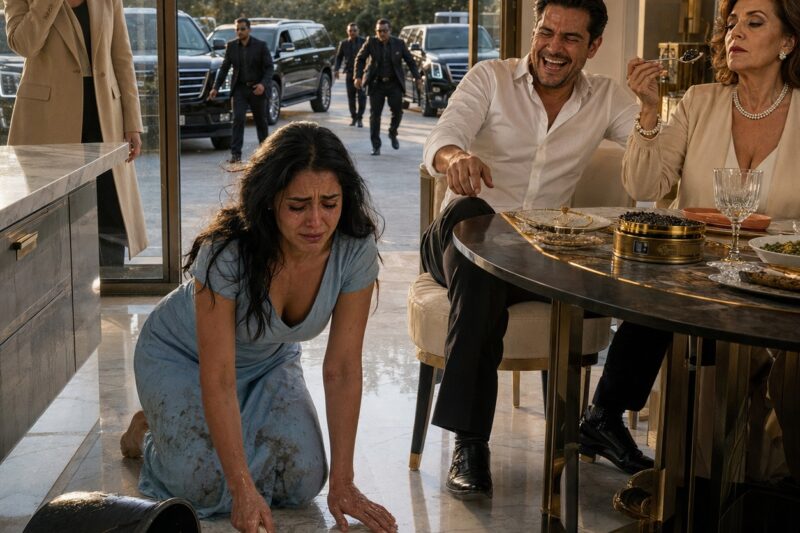 Llegué sin avisar y mi corazón se hizo pedazos. Mi hija estaba arrodillada fregando el piso de la cocina con agua helada, mientras su esposo y su suegra degustaban caviar importado en la mesa.