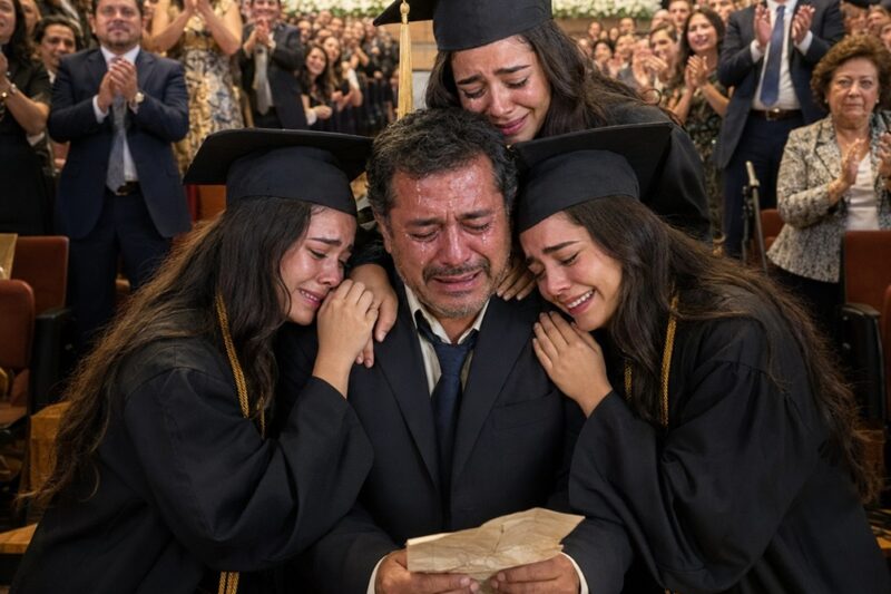 CRIÉ A MIS TRES SOBRINAS TRILLIZAS DURANTE VEINTIDÓS AÑOS DESPUÉS DE QUE MI HERMANO LAS ABANDONARA EN LA PUERTA DE MI CASA… Y EL DÍA DE SU GRADUACIÓN ME REVELARON UN SECRETO QUE ME HIZO CAER DE RODILLAS