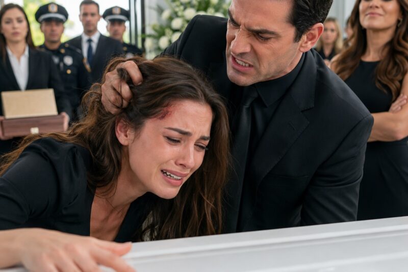 En el funeral de mis hijos gemelos, mientras sus pequeños ataúdes descansaban frente a mí, mi esposo llegó del brazo de su amante y me susurró: «Dios se los llevó porque sabía la clase de madre que eras». Cuando le supliqué: «Por favor… al menos hoy guarda silencio», me dio una bofetada, estrelló mi cabeza contra uno de los ataúdes y me advirtió al oído: «Vuelve a hablar y terminarás enterrada junto a ellos». Entonces entraron unos detectives con un video de tránsito que demostraba que ambos habían provocado el accidente para cobrar el seguro… y fueron arrestados frente a las tumbas de mis hijos.