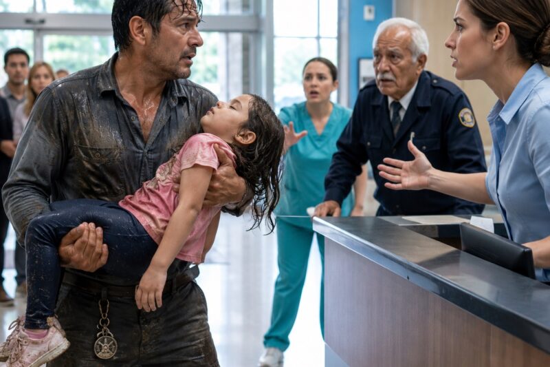 Llegué cargando a mi hija inconsciente al hospital infantil que ayudé a construir… pero en recepción me dijeron que sin un depósito no podían atenderla. Me di la vuelta dispuesto a buscar ayuda en otro lugar, hasta que un viejo vigilante vio el llavero que llevaba colgado del cinturón y pronunció una frase que dejó a todos sin palabras.