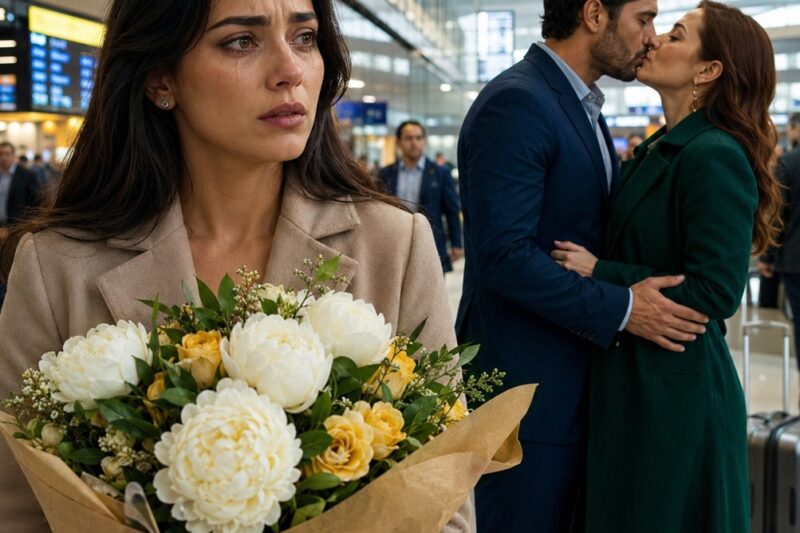 Sostenía un ramo de flores para recibir a mis padres cuando mi esposo, que supuestamente estaba de viaje de negocios, salió del aeropuerto abrazando a otra mujer